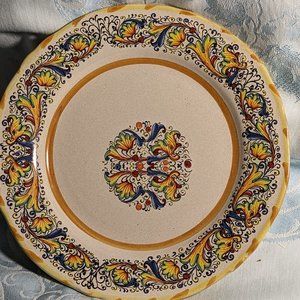 Vtg Dessert Plate Italian Seconds Ceramic 6" Blue, Red, Gold, Yellow, And Green